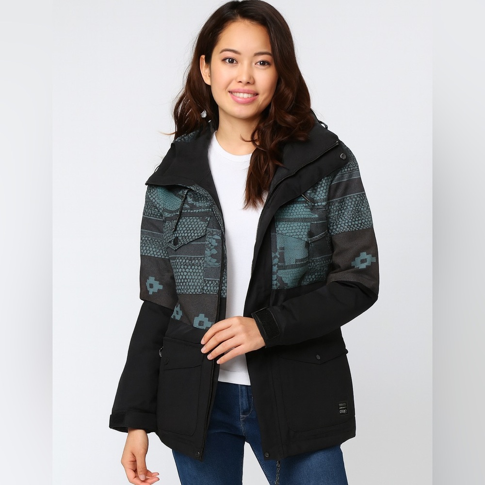 Women’s Black and Gray Patterned Snow Jacket for skiing / snowboarding